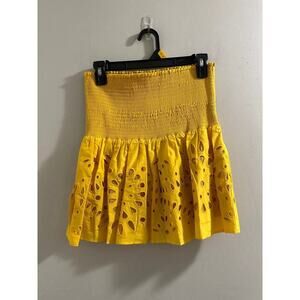 thakoon yellow smocked eyelet mini skirt size 6 new‎